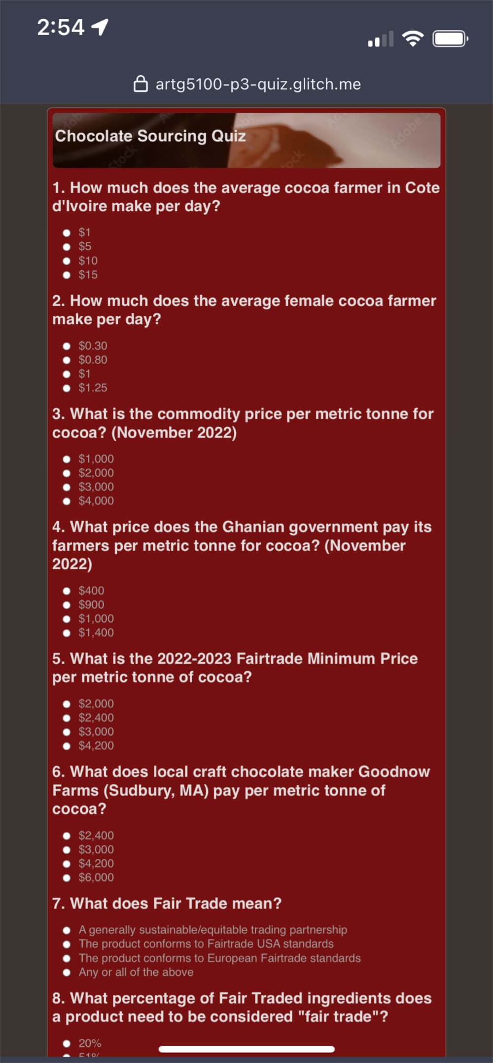 Ethical chocolate quiz